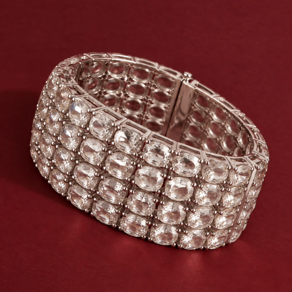 Sterling Silver Rhodium Plated Natural Zircon Hinged Bangle