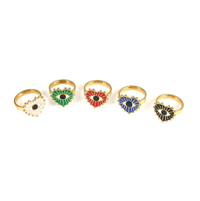 Selection of Enamel Evil Eye Heart Shaped Signet Rings