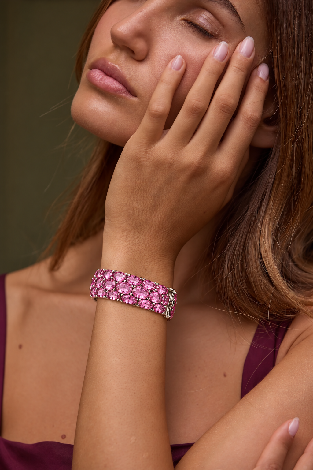 Sterling Silver Natural Pink Topaz Hinged Bangle