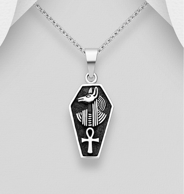 Sterling Silver Anubis and Ankh Pendant