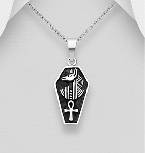 Sterling Silver Anubis and Ankh Pendant
