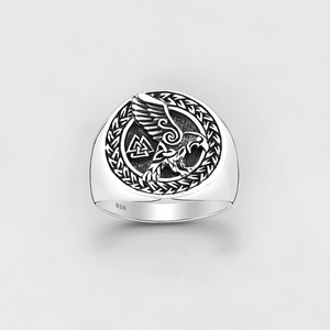 Sterling Silver Celtic Eagle and Valknut Signet Ring