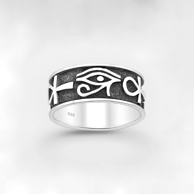 Sterling Silver Egyptian Revivalist Eye of Ra Ring