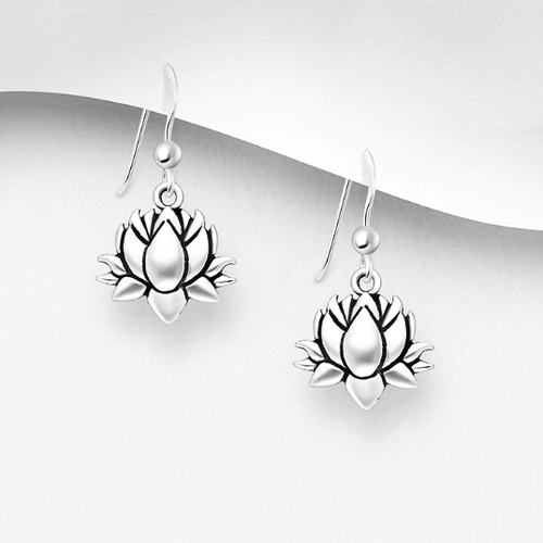 Sterling Silver Lotus Hook Drop Earrings