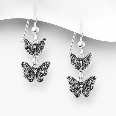 Sterling Silver Butterfly Hook Drop Earrings