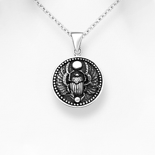 Sterling Silver Egyptian Revivalist Scarab Beetle Pendant