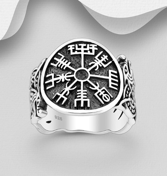 Sterling Silver Viking Vegvísir Signet Ring
