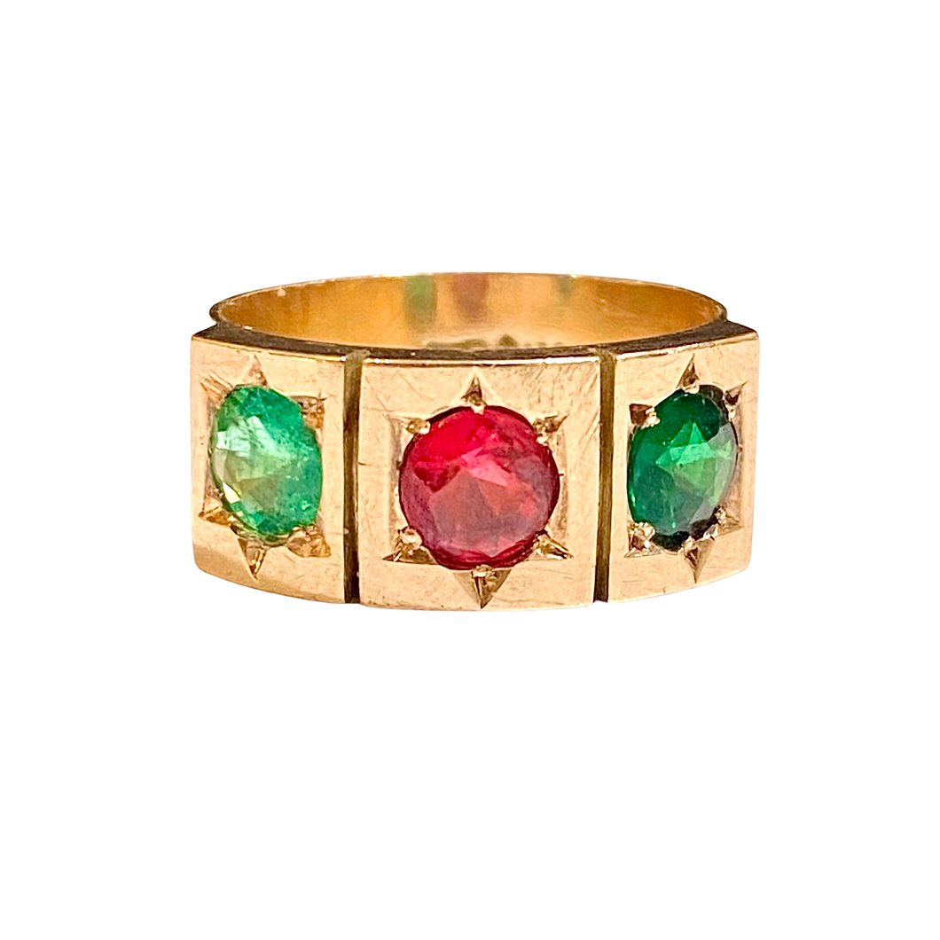 9ct Rose Gold Emerald and Pink Tourmaline Gypsy Band