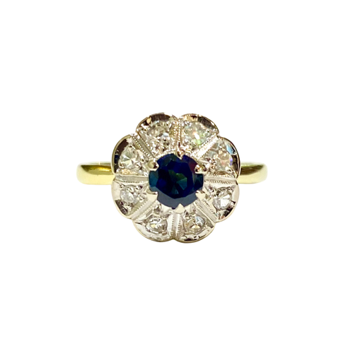 18ct Yellow Gold Sapphire and Diamond Cluster Ring