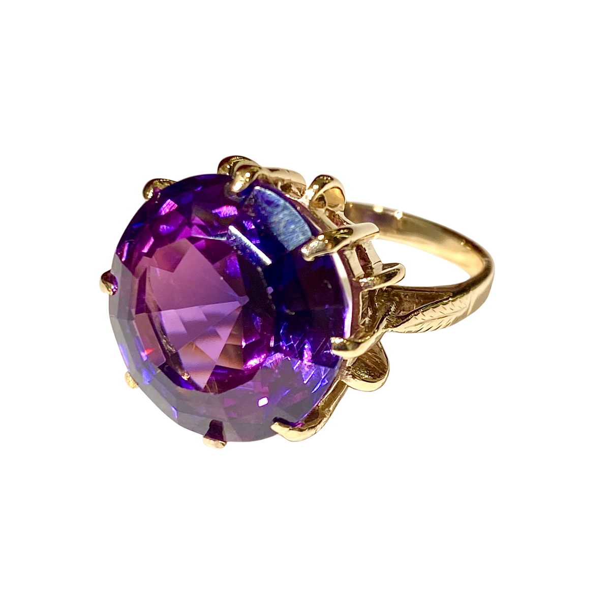 9ct Yellow Gold Rare Purple Parti Coloured Sapphire Cocktail Ring