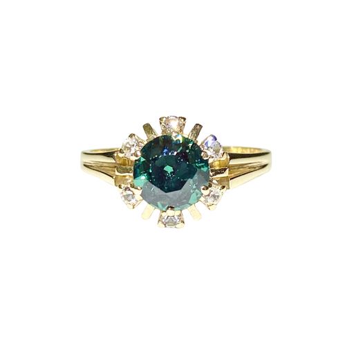 9ct Yellow Gold Parti Sapphire and Diamond Cluster Ring