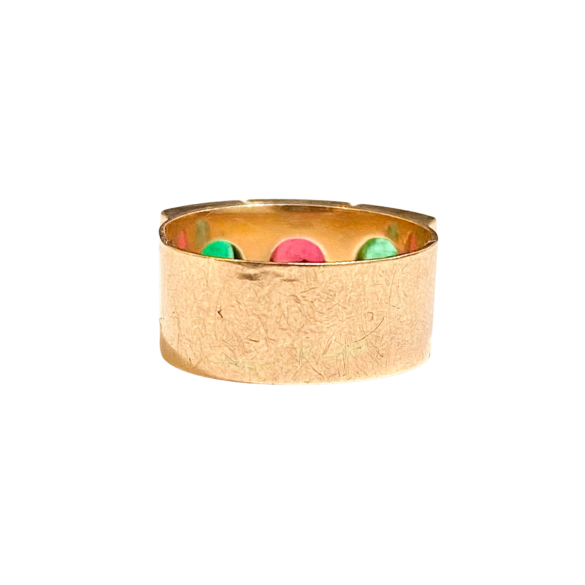 9ct Rose Gold Emerald and Pink Tourmaline Gypsy Band