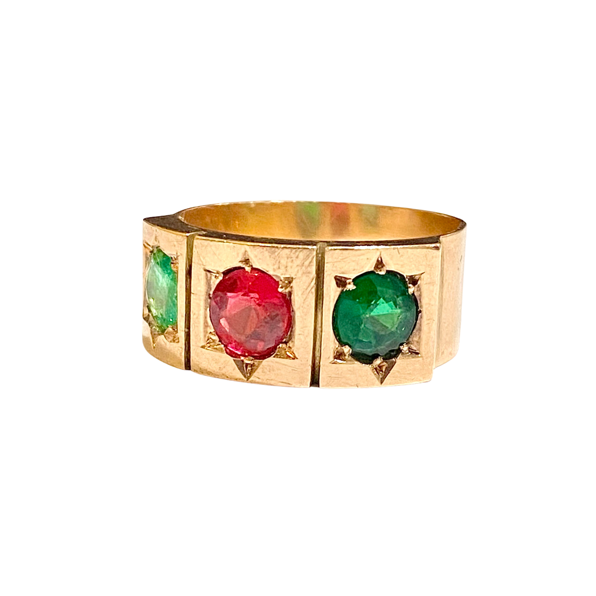9ct Rose Gold Emerald and Pink Tourmaline Gypsy Band