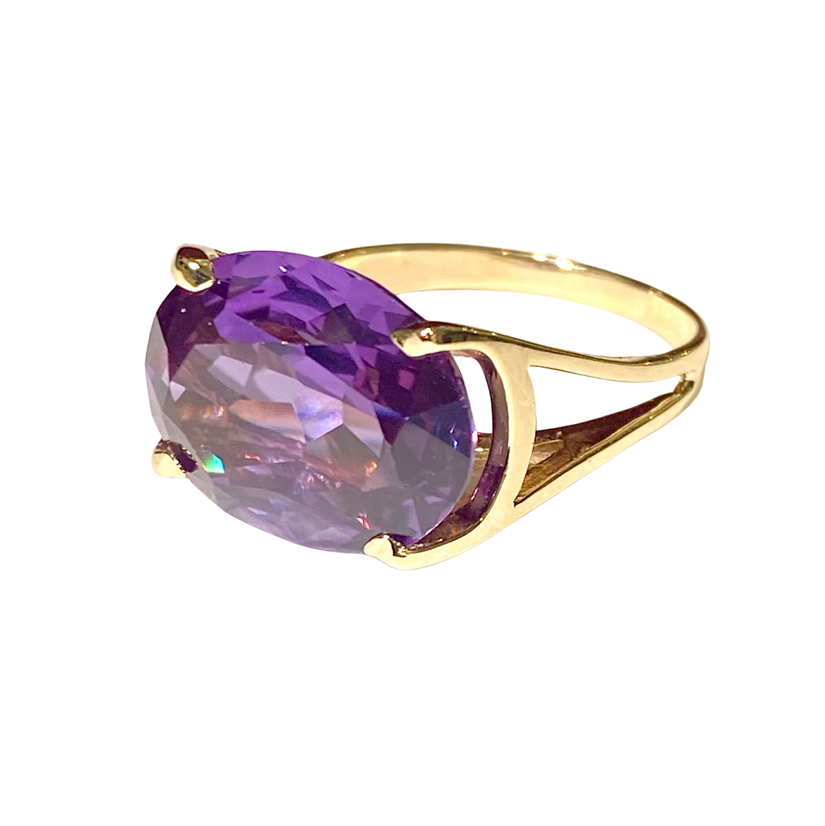 9ct Yellow Gold Rare Purple Parti Coloured Sapphire Ring