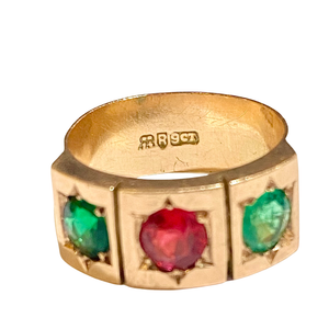 9ct Rose Gold Emerald and Pink Tourmaline Gypsy Band