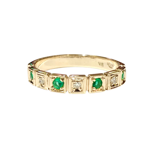 9ct Yellow Gold Emerald and Diamond Band