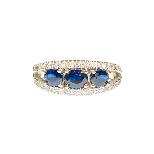 18ct White Gold Sapphire and Diamond Bridge Ring