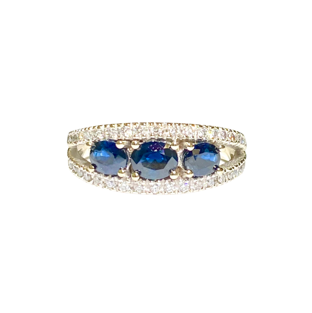 18ct White Gold Sapphire and Diamond Bridge Ring