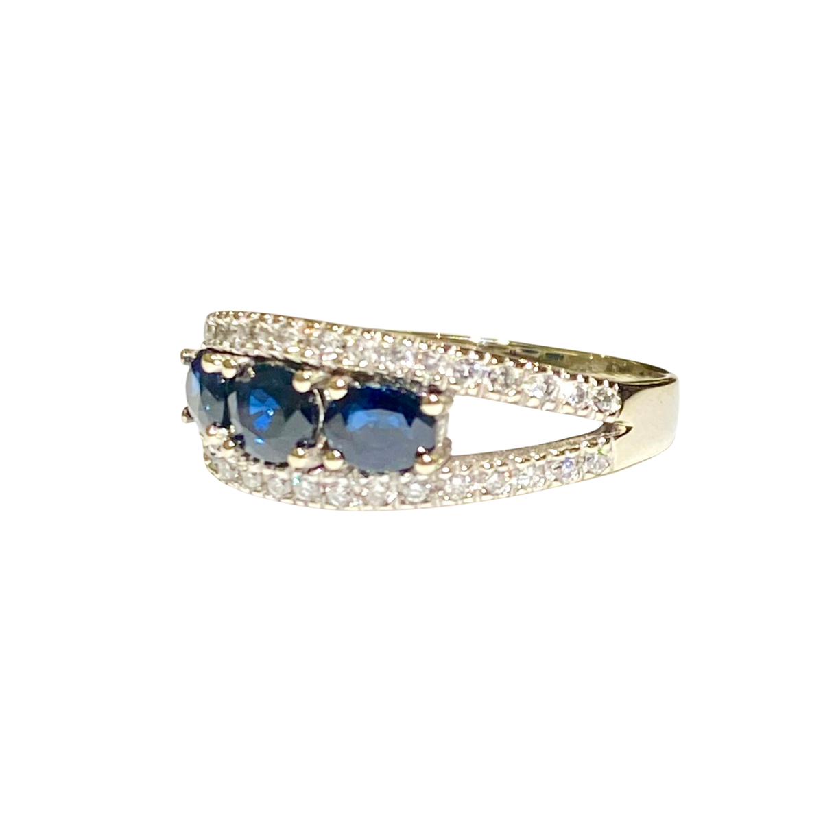 18ct White Gold Sapphire and Diamond Bridge Ring