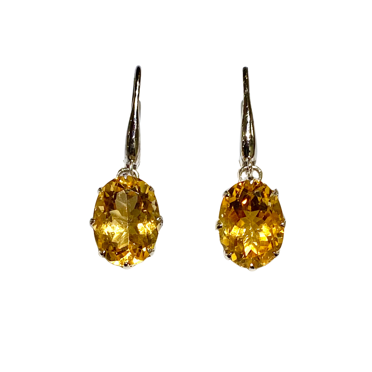 Sterling Silver Faceted Oval Citrine Hook Drop Earrings