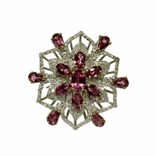 Sterling Silver Pink Tourmaline and Diamond Floral Dress Ring