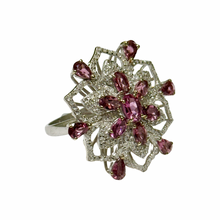 Sterling Silver Pink Tourmaline and Diamond Floral Dress Ring