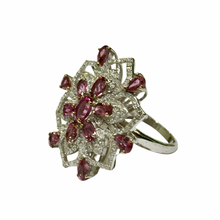 Sterling Silver Pink Tourmaline and Diamond Floral Dress Ring