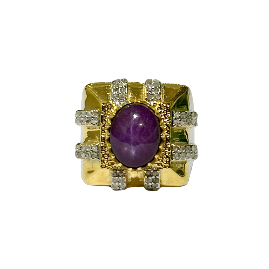 Sterling Silver Star Purple Sapphire and Diamond Ring