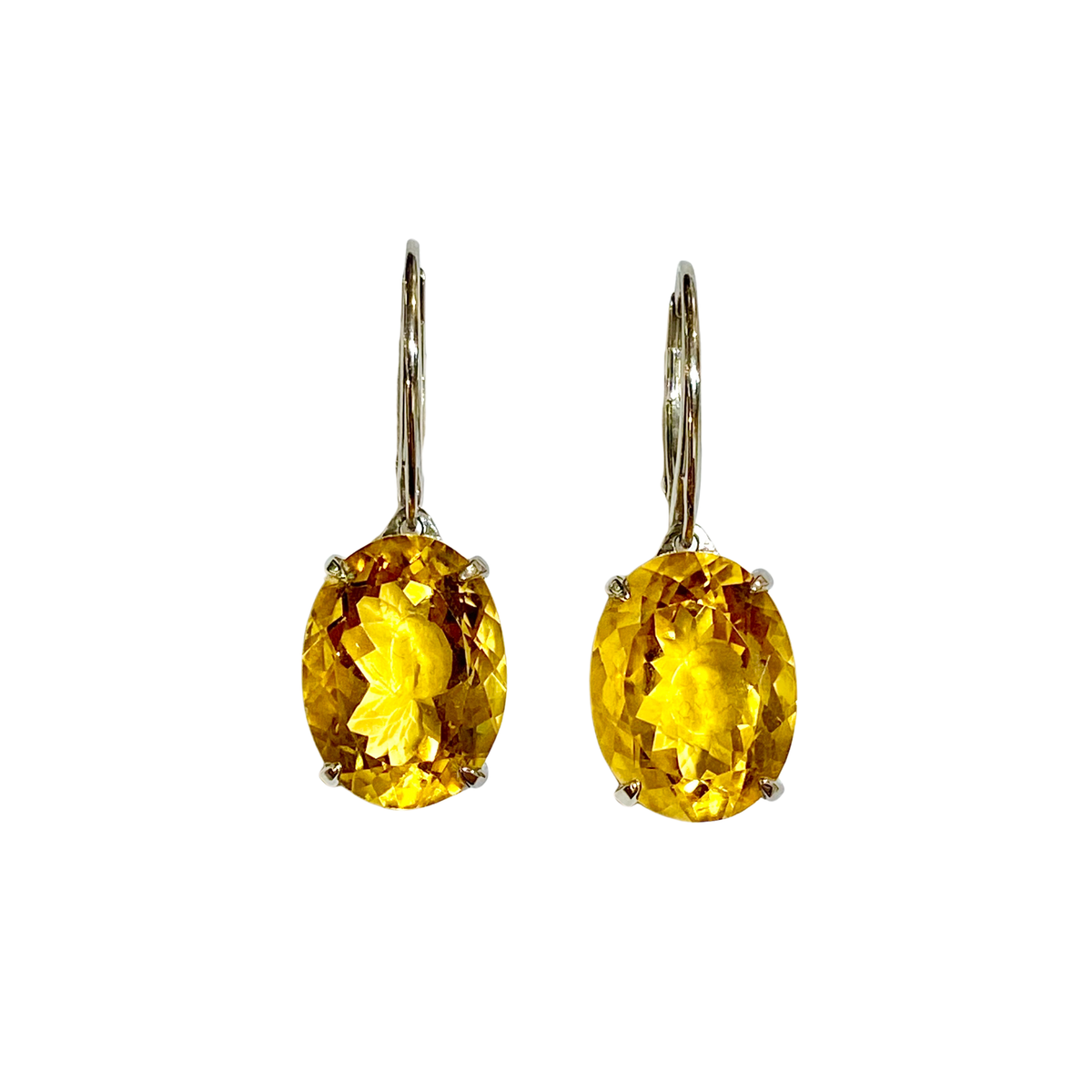 Sterling Silver Oval Citrine Drop Earrings