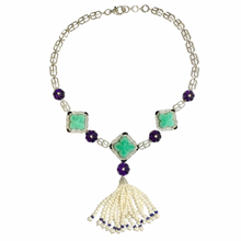 Amethyst, Chrysoprase, Seed Pearl and Diamond Tassel Necklace
