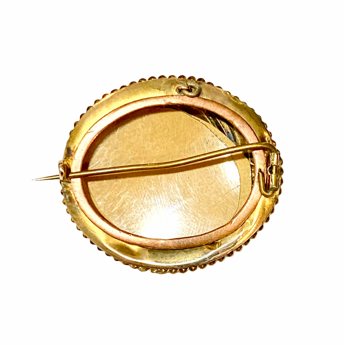 Antique 9ct Gold Seed Pearl and Blue Enamel Victorian Mourning Brooch