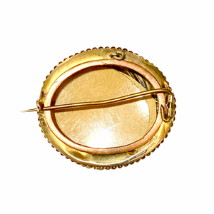 Antique 9ct Gold Seed Pearl and Blue Enamel Victorian Mourning Brooch