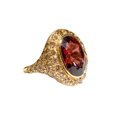 9ct Yellow Gold Red Spinel and Champagne Diamond Dress Ring