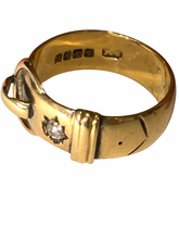 Antique 18 ct Yellow Gold Buckle Ring illusion set with a diamond