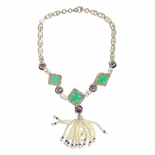 Amethyst, Chrysoprase, Seed Pearl and Diamond Tassel Necklace