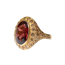 9ct Yellow Gold Red Spinel and Champagne Diamond Dress Ring