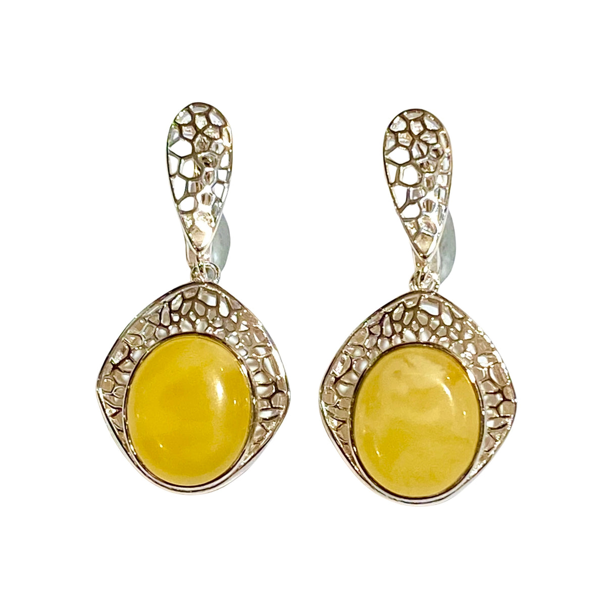 Sterling Silver Butterscotch Amber Mesh Earrings