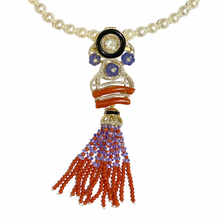 Coral, Tanzanite, Black Onyx, Seed Pearl and Diamond Enhancer Pendant