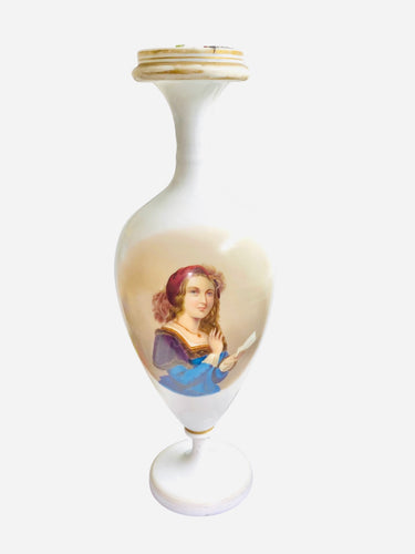 Antique Victorian Milk Glass hand painted Vase