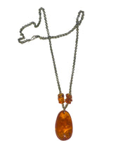Antique Sterling Silver Butterscotch Amber Necklace Pendant and chain Necklace
