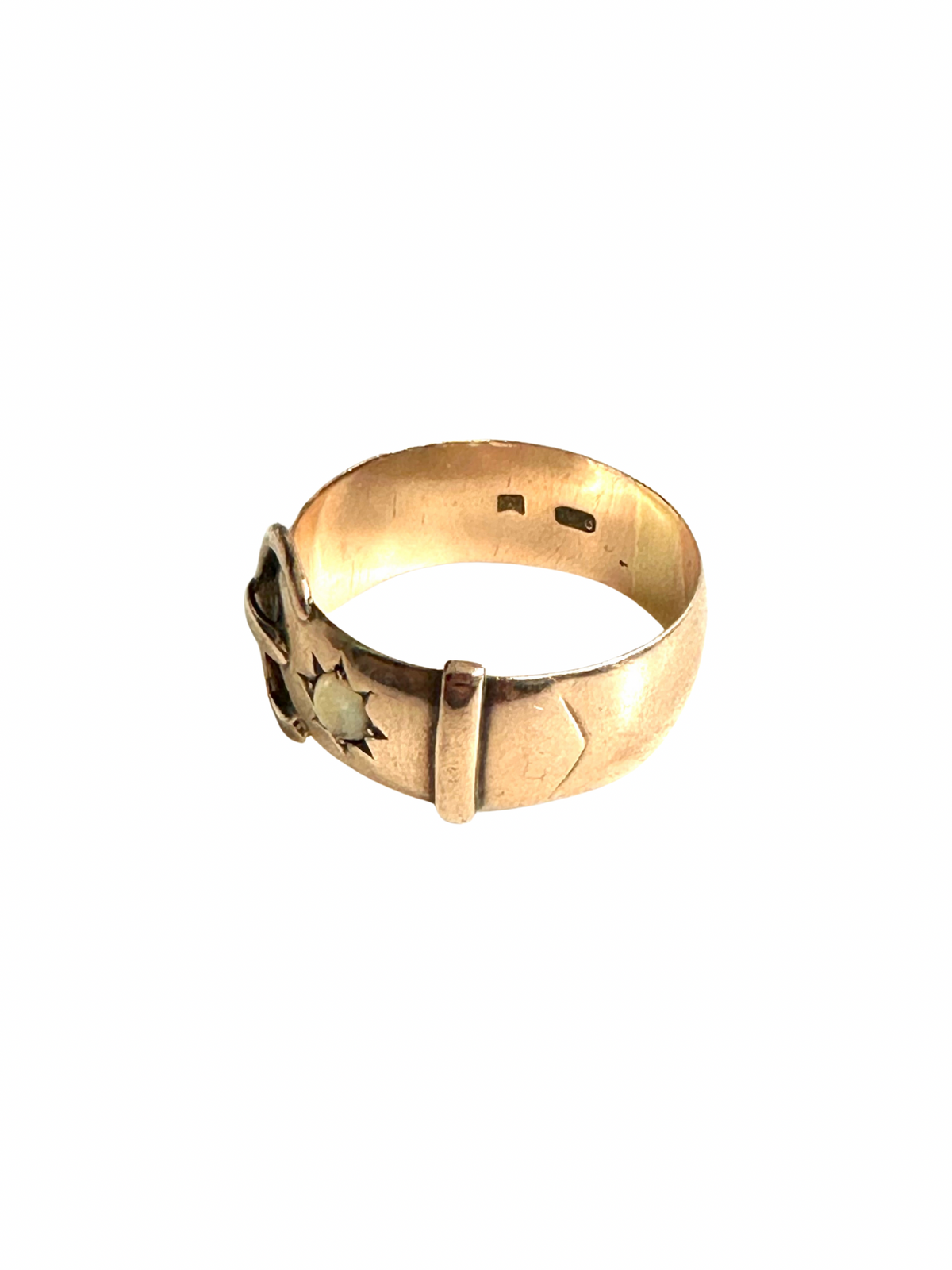 Antique 9ct Rose Gold Buckle Ring with Opal Cabochon