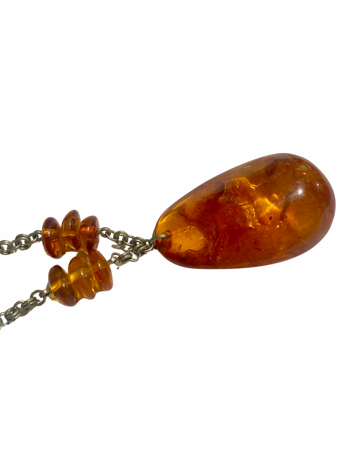 Antique Sterling Silver Butterscotch Amber Necklace Pendant and chain Necklace
