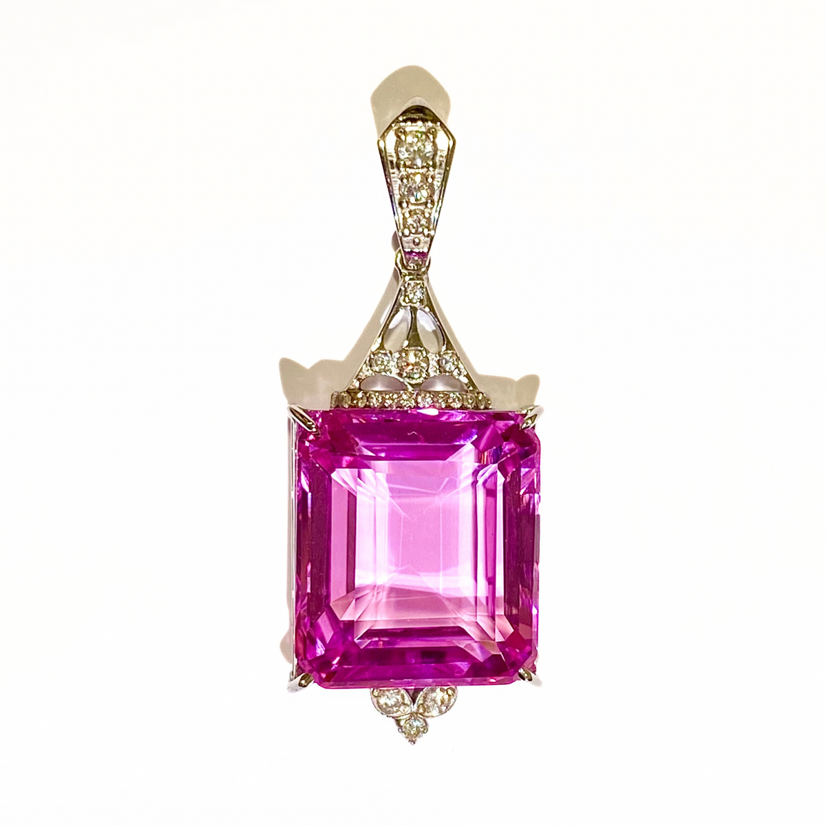 9ct White Gold Pink Topaz and Diamond Pendant