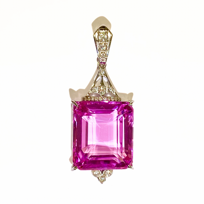 9ct White Gold Pink Topaz and Diamond Pendant