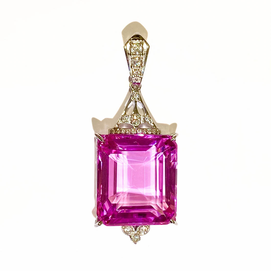 9ct White Gold Pink Topaz and Diamond Pendant