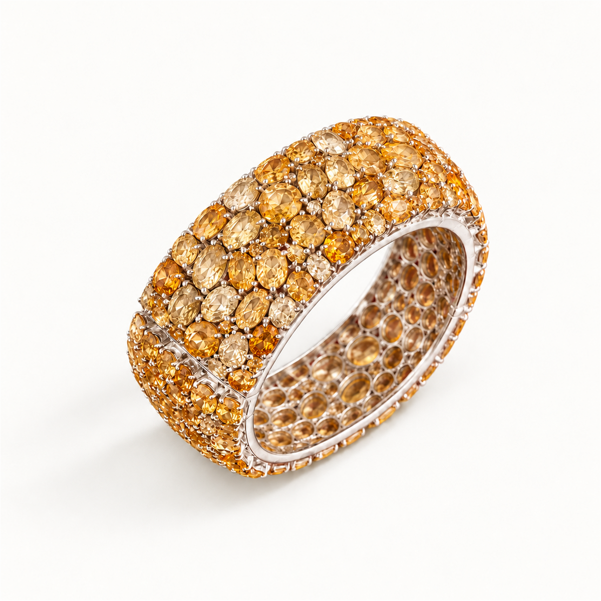 Sterling Silver Natural Yellow Topaz Hinged Bangle