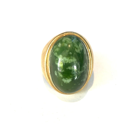 Sterling Silver Gold Plate Nephrite Jade Ring