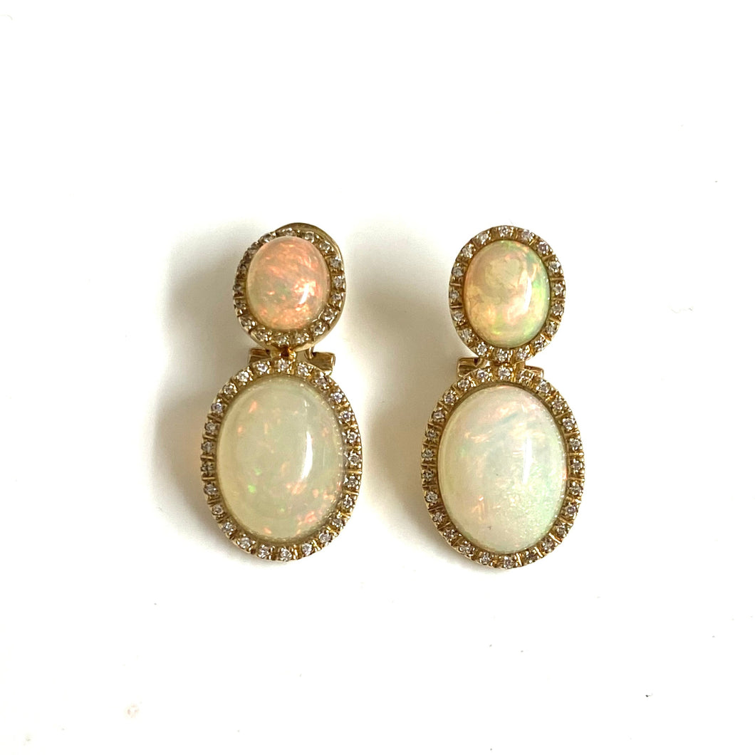9ct Gold Ethiopian Opal and Diamond Clip On Earrings