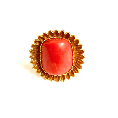 18ct Yellow Gold Coral Ring Flower Design