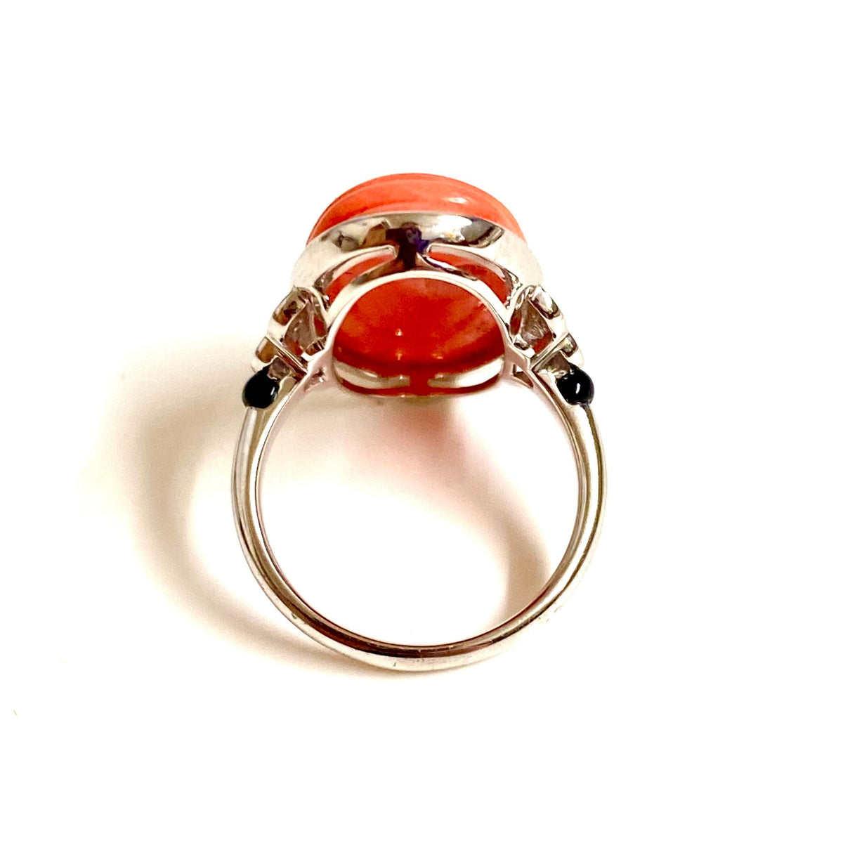 9ct White Gold Coral and Diamond Ring